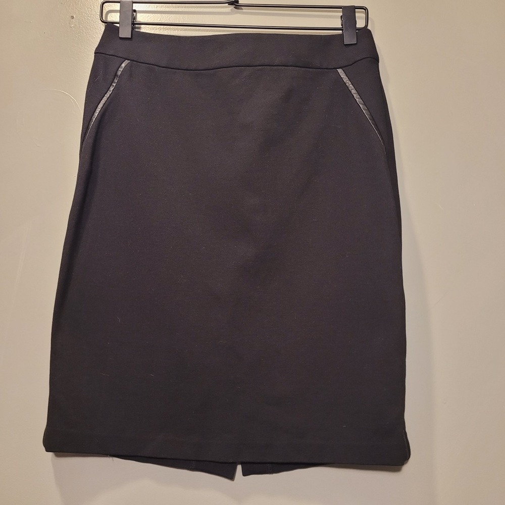 Talbots Pencil Skirt Knit And Faux Leather Piping, Women's‎ Size 2, Black